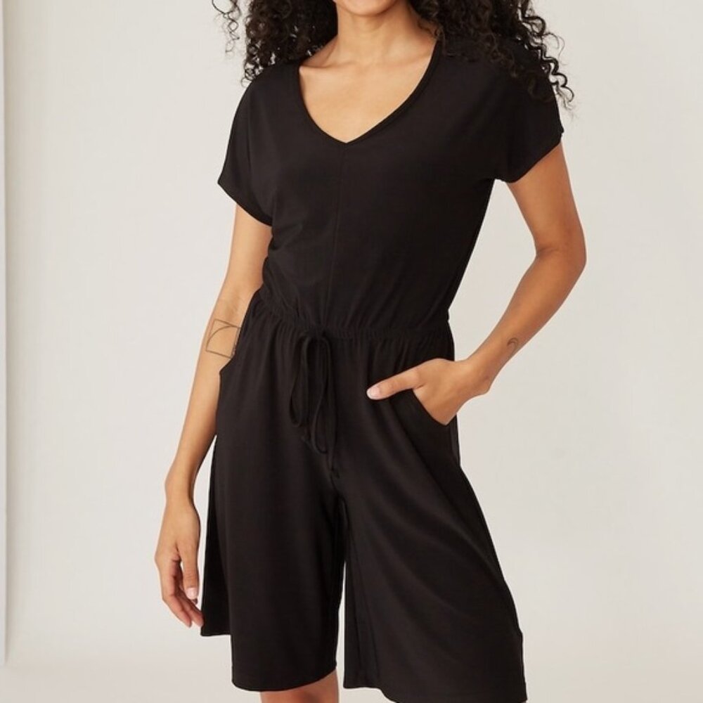 New Marallis Black Knee Length V-Neck Stretch Romper Jumpsuit Size Large bin 4D